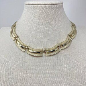 Vintage Choker‎ Necklace Gold-Tone Chunky Retro Simple Geometric